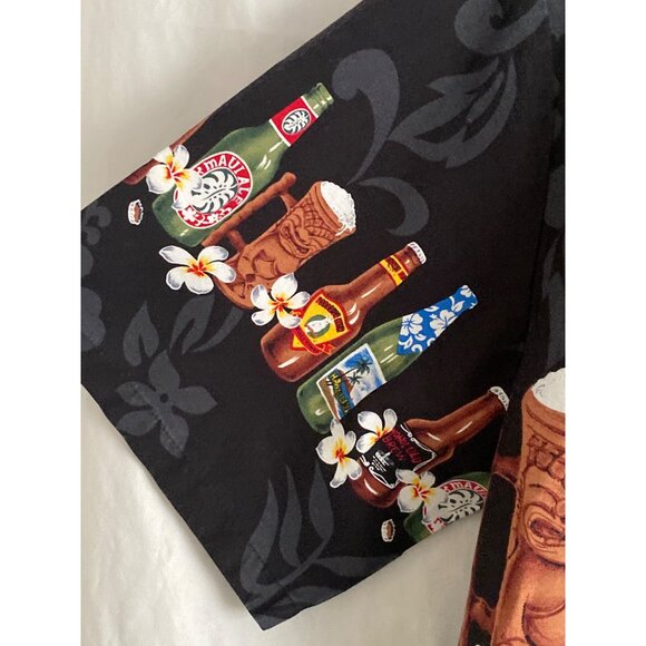 VTG Pacific Legend Hawaii SS Black Aloha Shirt Button Down Beer Bottle Floral M - Picture 10 of 16